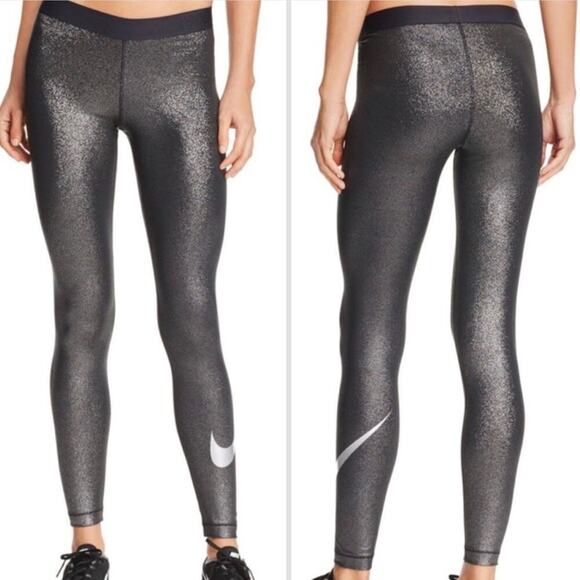 NIKE PRO Silver Sparkle DriFit Mid Rise Leggings Tights Running Gym Yoga Pants S - Picture 14 of 16